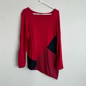 Chico’s Red Asymmetrical Sweater with Glitter Detail Large (Chico’s size 2)